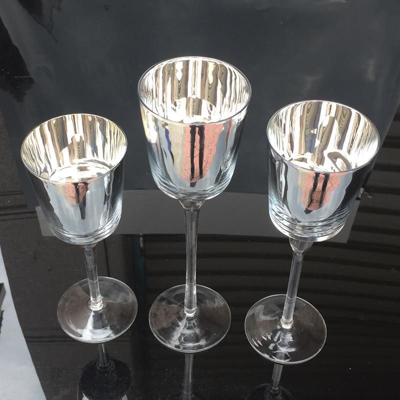 Silver Plated Goblet Glass Candle Holder, Candleholder for Wedding