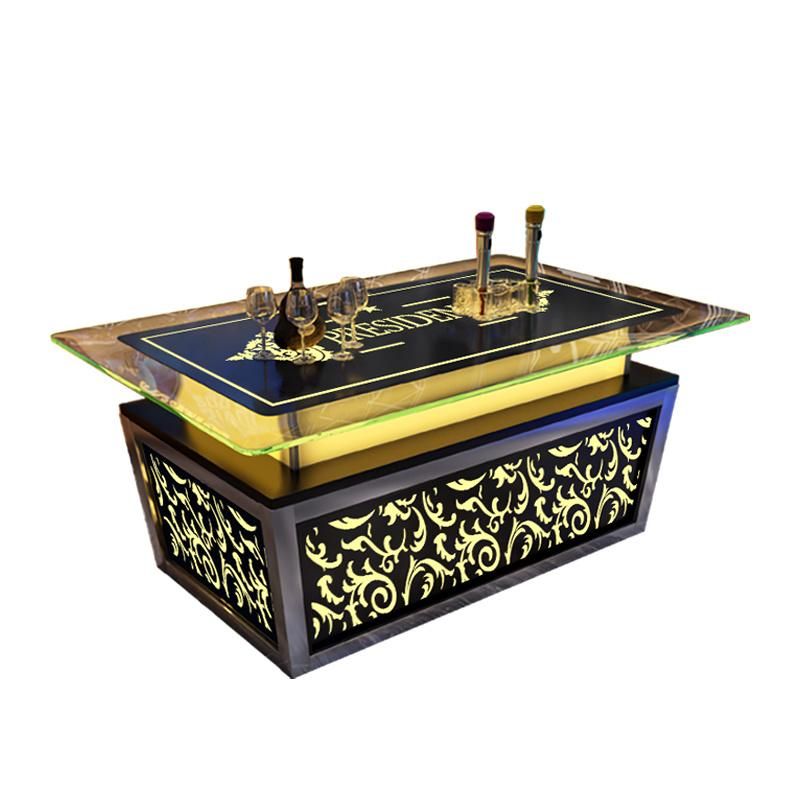 Hotel Lobby Square Tempered Glass Top Coffee Table Lounge Furniture Night Club LED Table KTV Bar Table