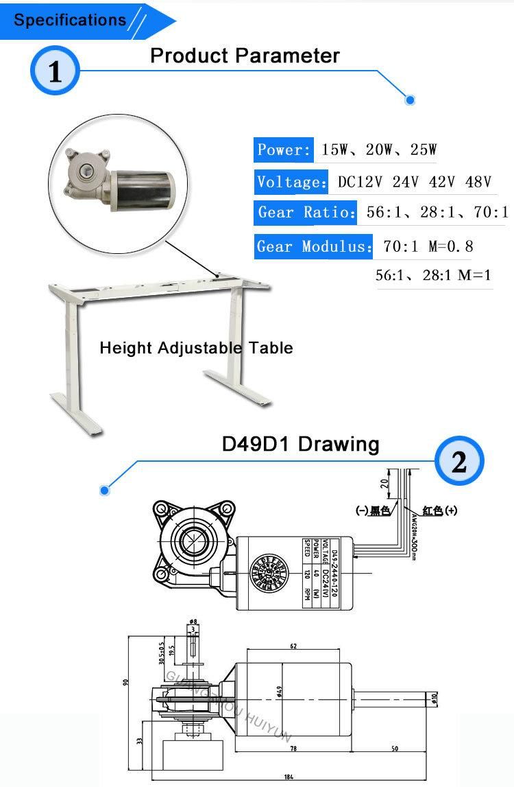 Factory Customized DC Worm Gear Brushed Motor for Hospital Electric Lift Bed