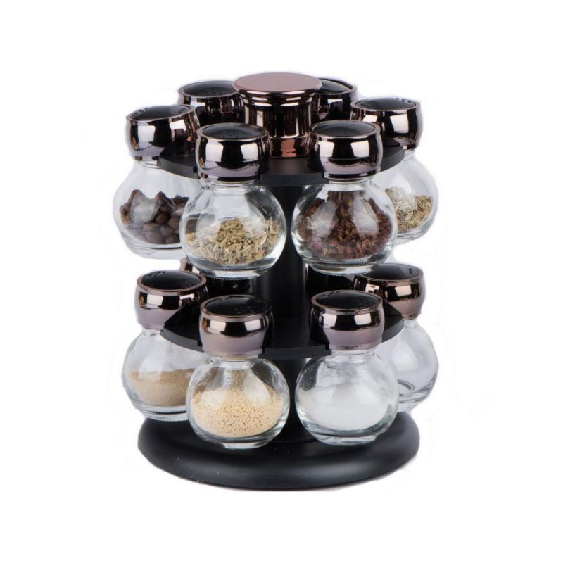 12PCS Glass Spice Jar Set with Plastic Revolving Rack