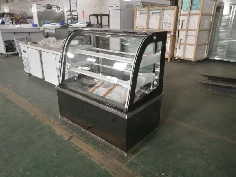 Flat Glass Cake Display Showcase Chiller with Four Caster Wheels