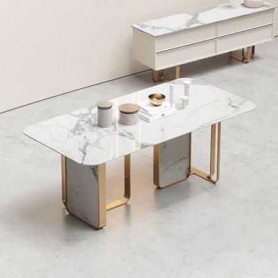 Rectangle Dining Room Table Marble Top Gold Frame Dining Table