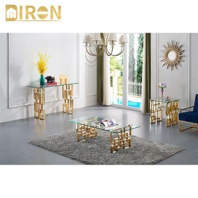 Modern European Design Home Furniture Glass Coffee Table with Gold Legs