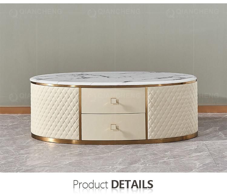 Luxury Italy Fashion Marble Coffee Table Post-Modern Design Leather Table Marble Top with Gold Metal Luxury Coffee Table