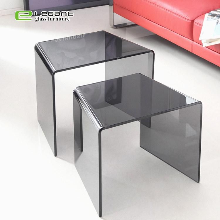 Black Painting Drawer Curved Glass Tea Table Small Table