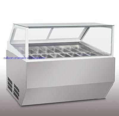 12 Plates Material Curved Sliding Glass Door LED Light Italy Gelato Hard Ice Cream Refrigerator Display Cooler Showcase