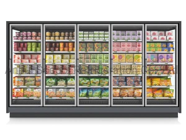 Customized Multideck 2 Glass Doors Display Refrigerated Cabinet for Supermarket with Frameless Triple Glazed Anti-Fog Glass Doors for Ice Cream