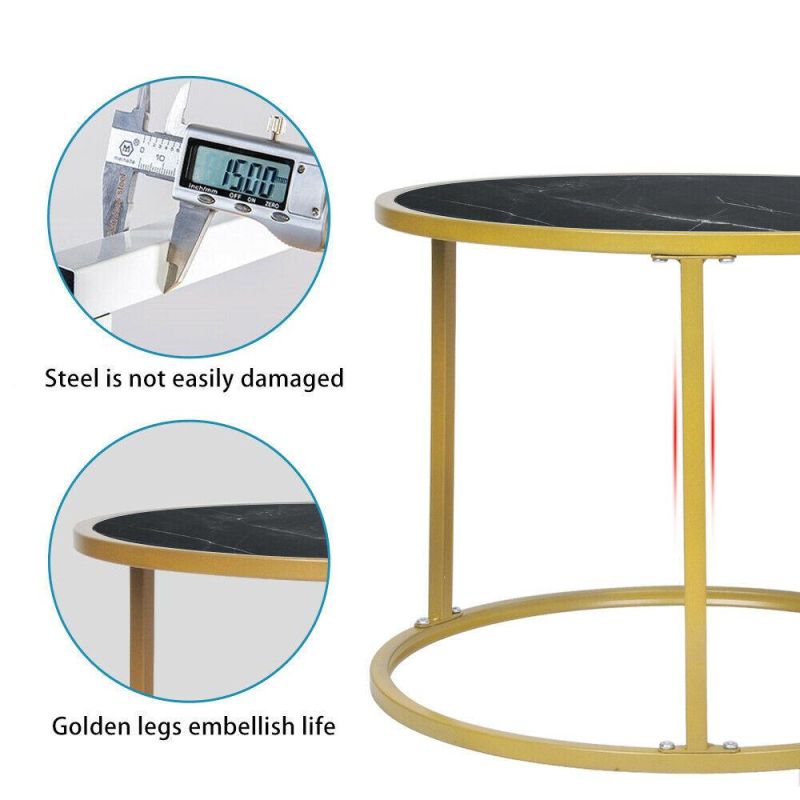 Modern Living Room Furniture Gold Painting Legs Round Glass Top Nesting Coffee Table Set