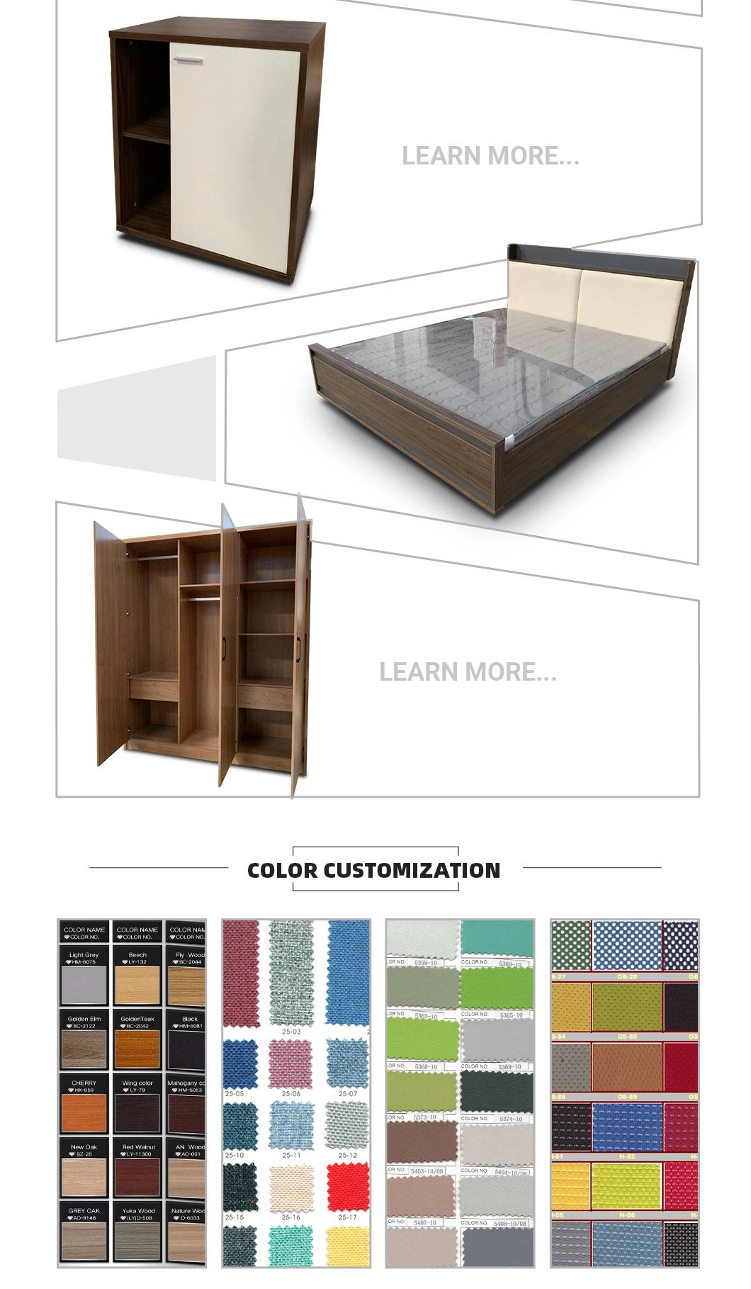 Modern Wooden Style Mixed Color Melamine Laminated Home Hotel Apartment Furniture Bedroom Bed with Night Stand