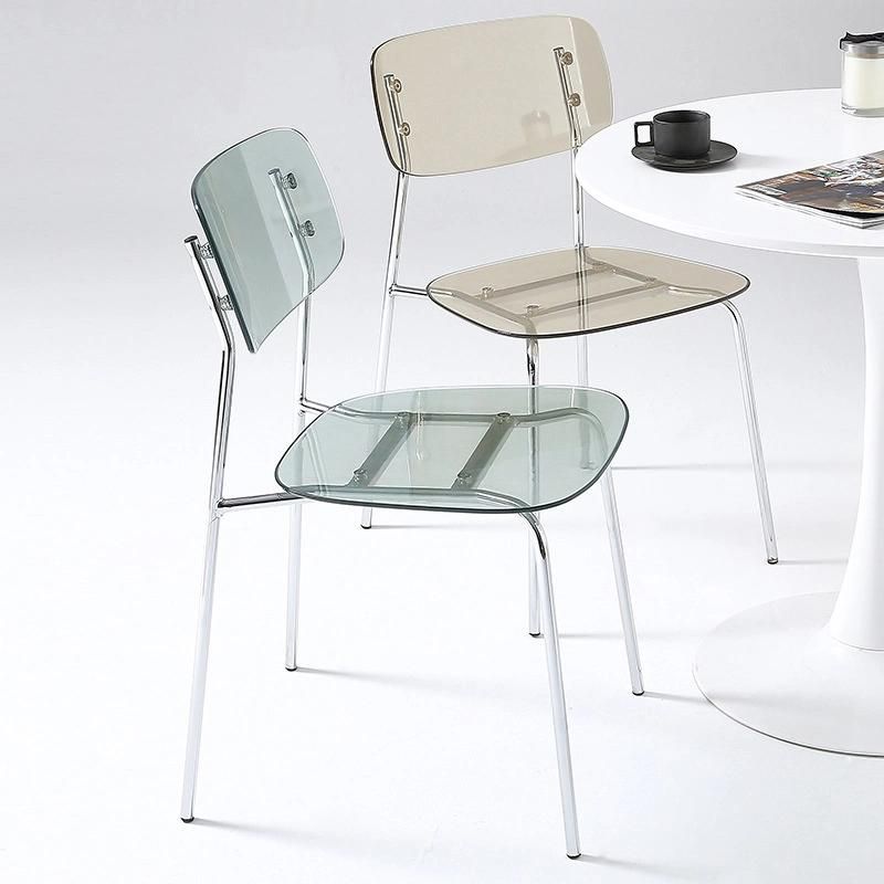 Modern Luxury Armless Acrylic Dining Room Chair Stackable Transparent PC Dining Chairs with Chromed Legs for Outdoor Furniture