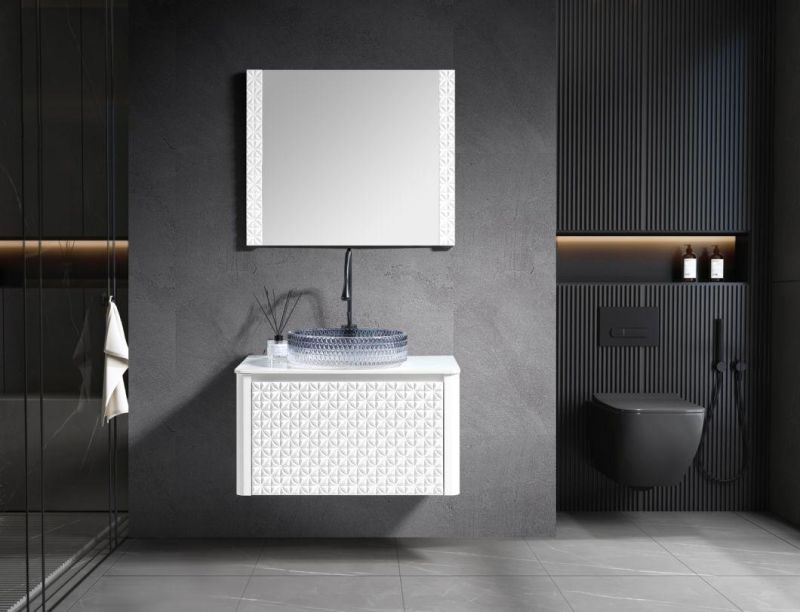 Modern Light Luxury PVC Bathroom Cabinet with Ultra-White Glass