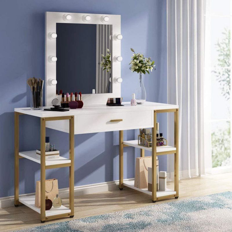 Dressing Table with Mirror and Lamp Bulbs