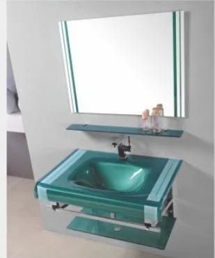Simple Wall Mounted Single Bowl Glass Bathroom Cabinet with Glass Shelf