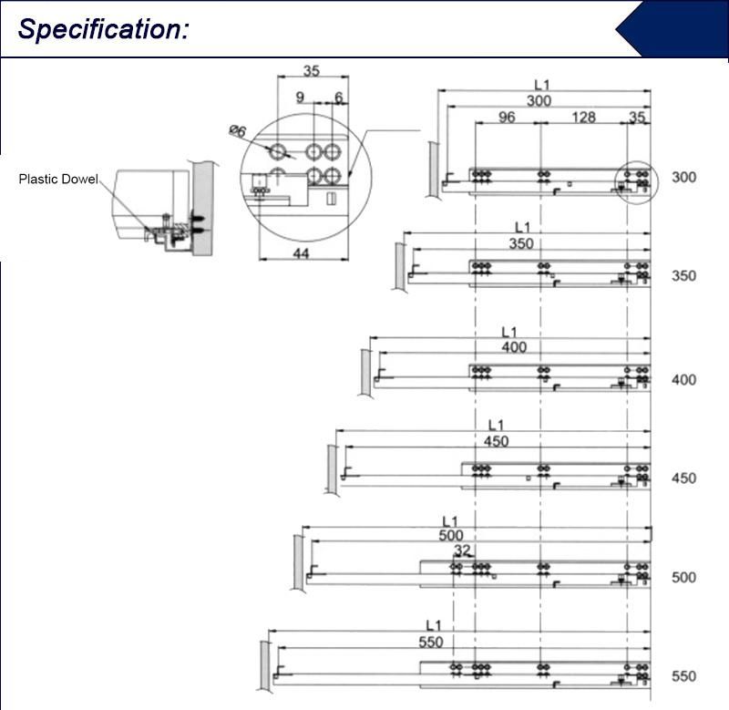 Angmi Made Full Extension Soft Close Tandem Box with Glass Cabinet Fittings Drawer Slides