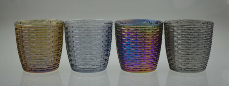 Glass Candle Holders for Home Decoration with Different Embossed Color Panited