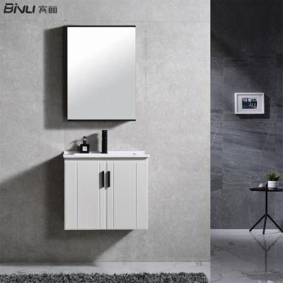 Simple Modern White Single Sink Bathroom Vanities with Glass Storage Mirror Cabinet