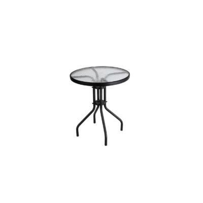 Patio Table Round Shape Steel Frame Tempered Glass Table