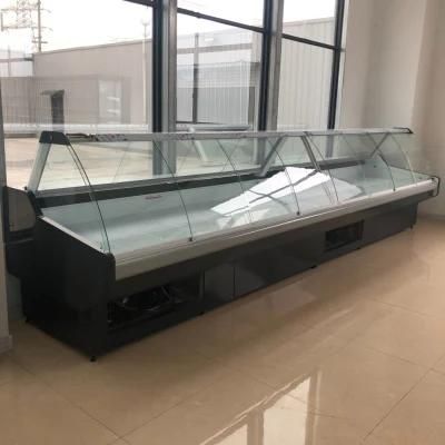 Curve Glass Door Meat Display Cooler Serve Counter Showcase