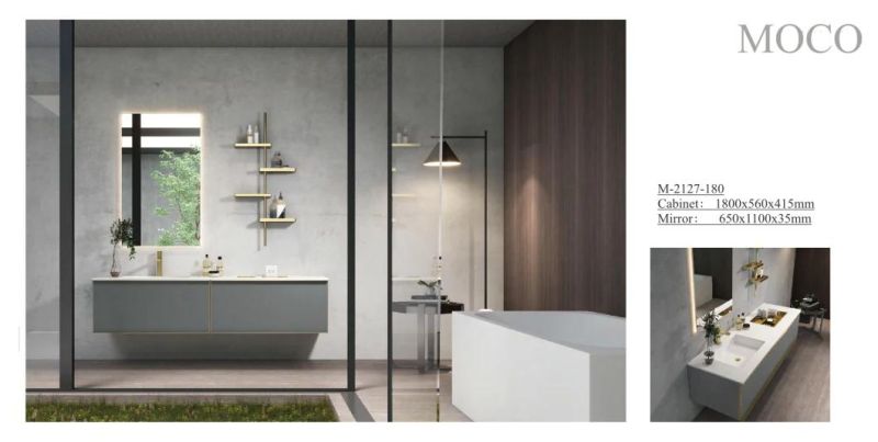 Metal Inlay Modern Luxury Bathroom Vanity with White Sintered Stone Countertop