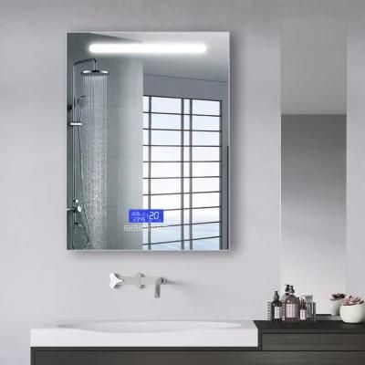 LED Lighted Wall Glass Mirror with Bluetooth Temperature Time Display Screen
