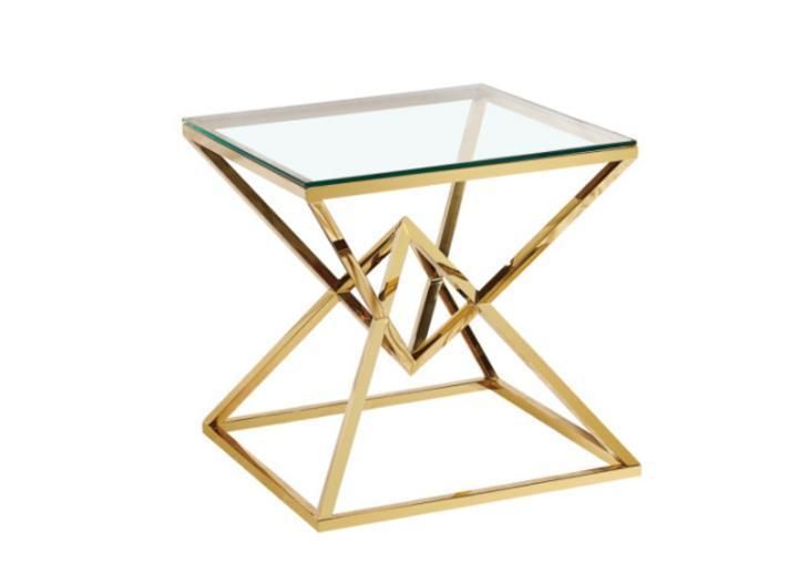 Home Furniture Cafe Coffee Clear Glass Safe Angle Top Dining Room Table with Stainless Steel Tube