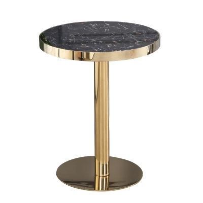 Modern Home Cafe Furniture Metal Frame Accent Side End Table Marble Top Round Side Table End Table with Chromed Golden Metal Frame