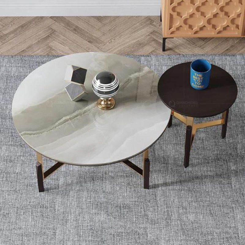 Modern 2 Combination Coffee Table with Gold Stainless Steel Legs