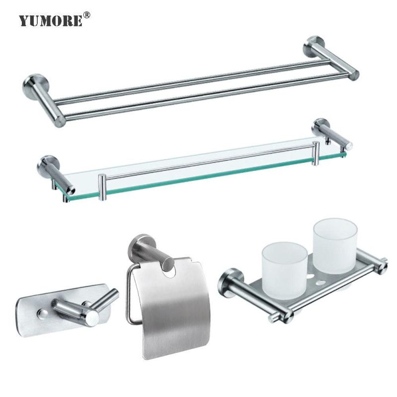 China Manufacture Bathroom Accessories Stainless Steel Adjustable Shower Tension Pole Wall Shelf