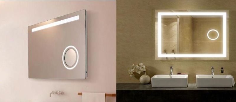 Rectangle Backlit Mirror with Circular Magnifier Illuminated Modern Mirror Wall Mounted Vanity Lighted Bathroom LED Mirror