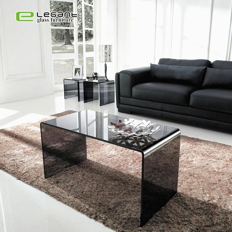 Newest Design Modern Hot Bent Gray Tempered Glass Coffee Nesting Table Price