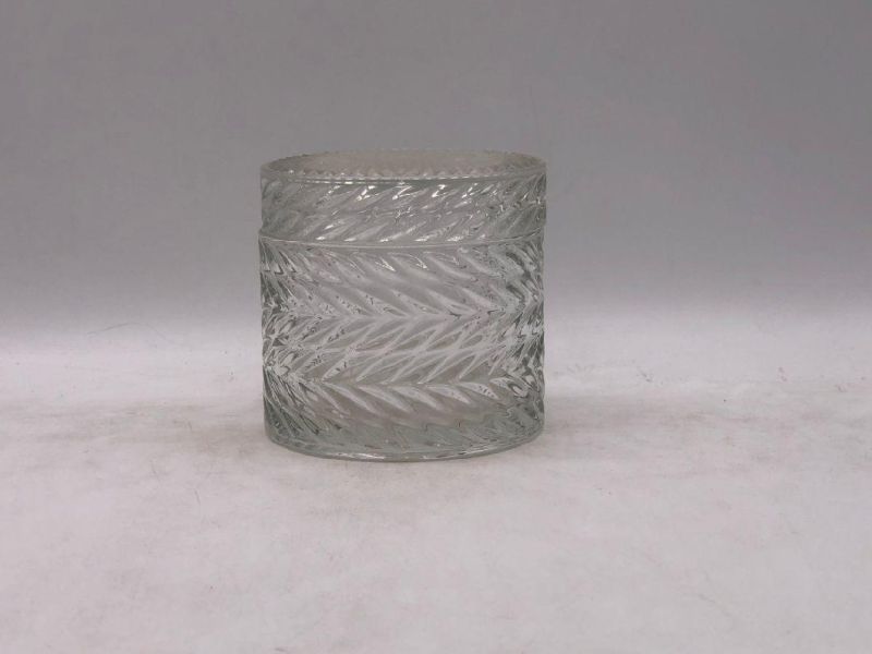 Elegant Clear Glass Candle Holder with Pattern and Glass Lid