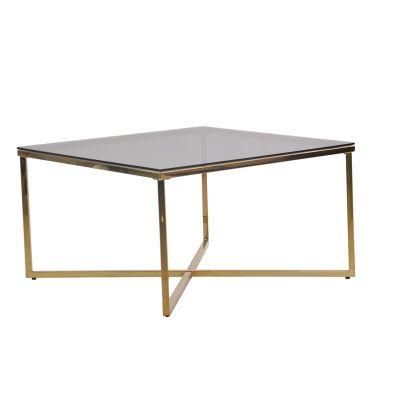 Wholesale 2022 Minimalist Modern Design Living Room Furniture Golden Stainless Steel Tempered Galss Coffee Table