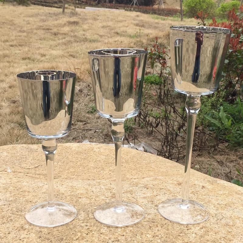 Silver Plated Goblet Glass Candle Holder, Candleholder for Wedding
