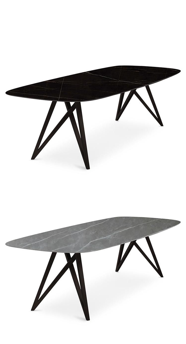 Home Living Room Banquet Restaurant MDF Top Metal Steel Powder Painting Marble Dining Table