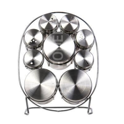 Stainless Steel + Glass Spice Rack Holder with 6 Shaker and 3 Canister - Spice Storage Rack