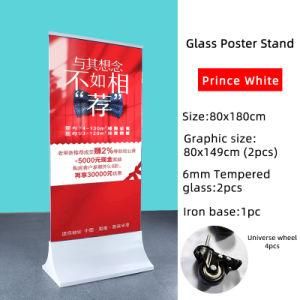 Advertising Exhibition Floor Double Glass Board Metal Frame Display Rack Banner Poster Board Stand