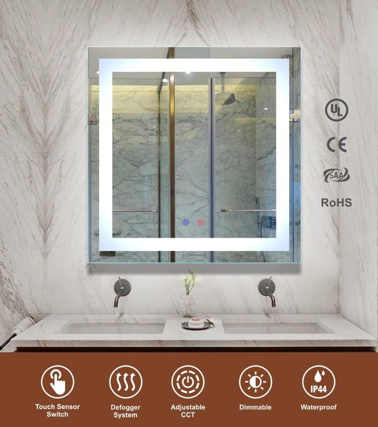 Home Furniture Mirror Illuminated Fogless Square LED Lighted Bathroom Mirror with Touch