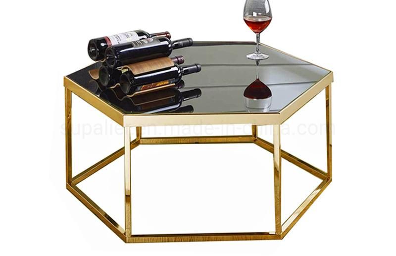 China Factory Direct Cheap Tempered Glass Hexagon Coffee Table