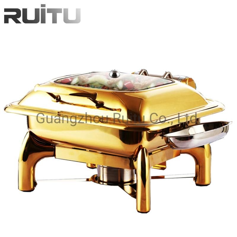 Gold Buffet Tableware Station Dining Room Kitchen Furniture Chaffing Dish for Catering Deluxe Modern Glass Cover Porcelain Gn2/3 Pan All Types Chafing Dishes
