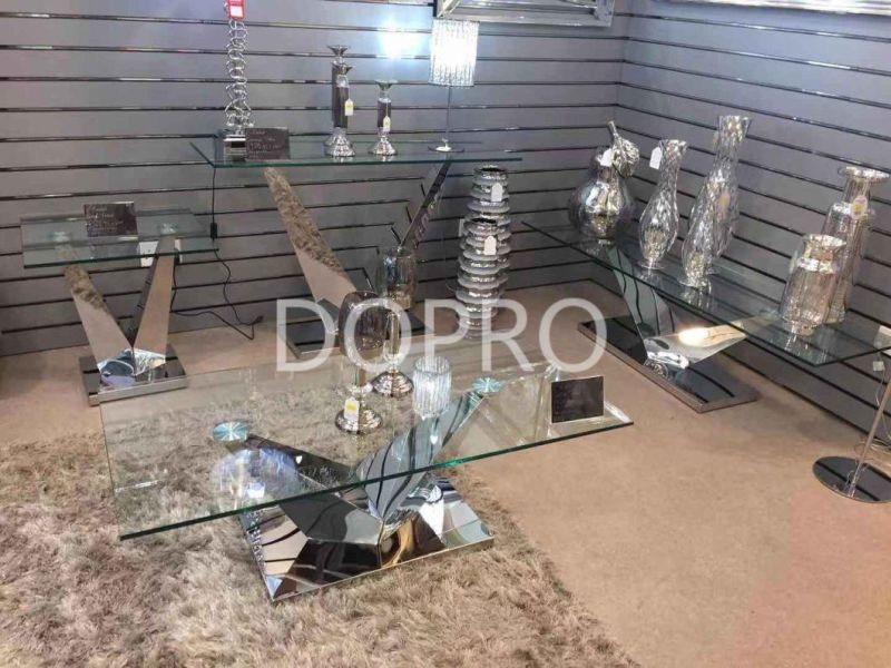 Stainless Steel Dining Table in Silver Clear Tempred Glass