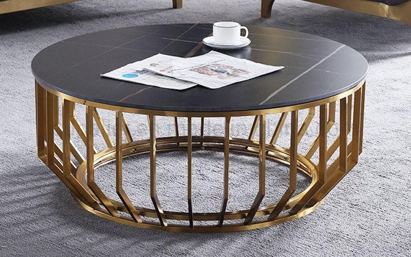 Popular Emperador Marble Coffee Table with Gold Stainless Steel