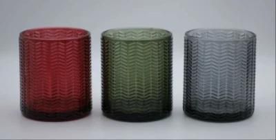 Glass Candle Holder with Various Color and Embossed Decal