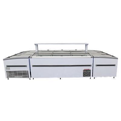 Supermarket Showcase Refrigerator Curved Sliding Glass Island Freezer Display