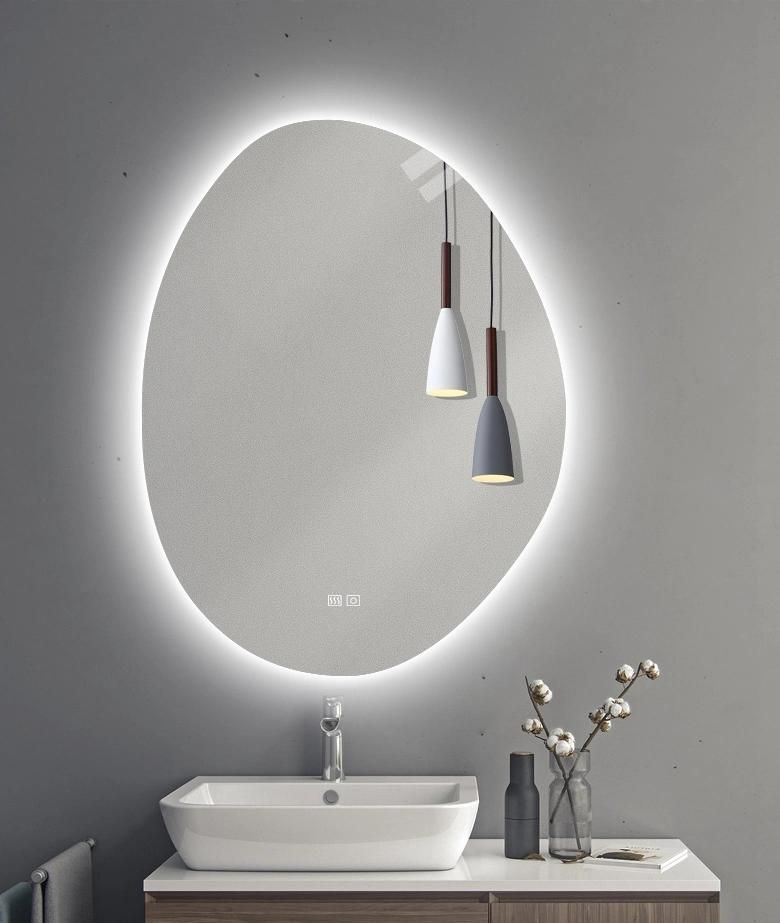 Irregular Silver Wall Decorative LED Laminated Smart Bathroom Vanity Mirror