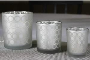 Silver Electroplated Carved Glass Candle Cup Glass Wishing Candle Holder for Christmas Gift