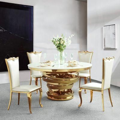 Royal Dining Room Furniture Dining Table with Golden Stainless Steel