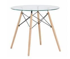 Modern Tempered Glass Top Dining Table with Wood Legs