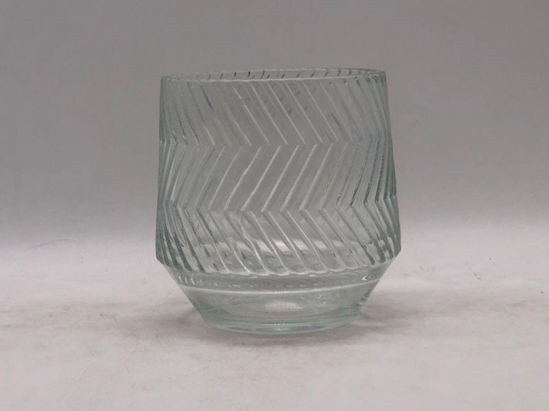 Clear Glass Candle Holder with Different Pattern and Customized Color