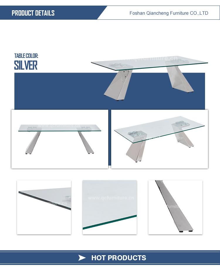 Living Room Furniture Coffee Table with Stainless Steel Base Glass Center Table