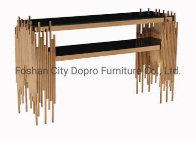 Light Luxury Tube Design Console Table with Black Glass